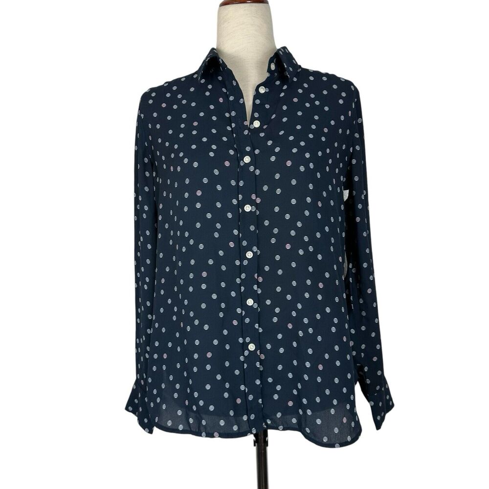 Banana Republic Top Women Small Dillon Polka Dot Classic Blue Chiffon Office